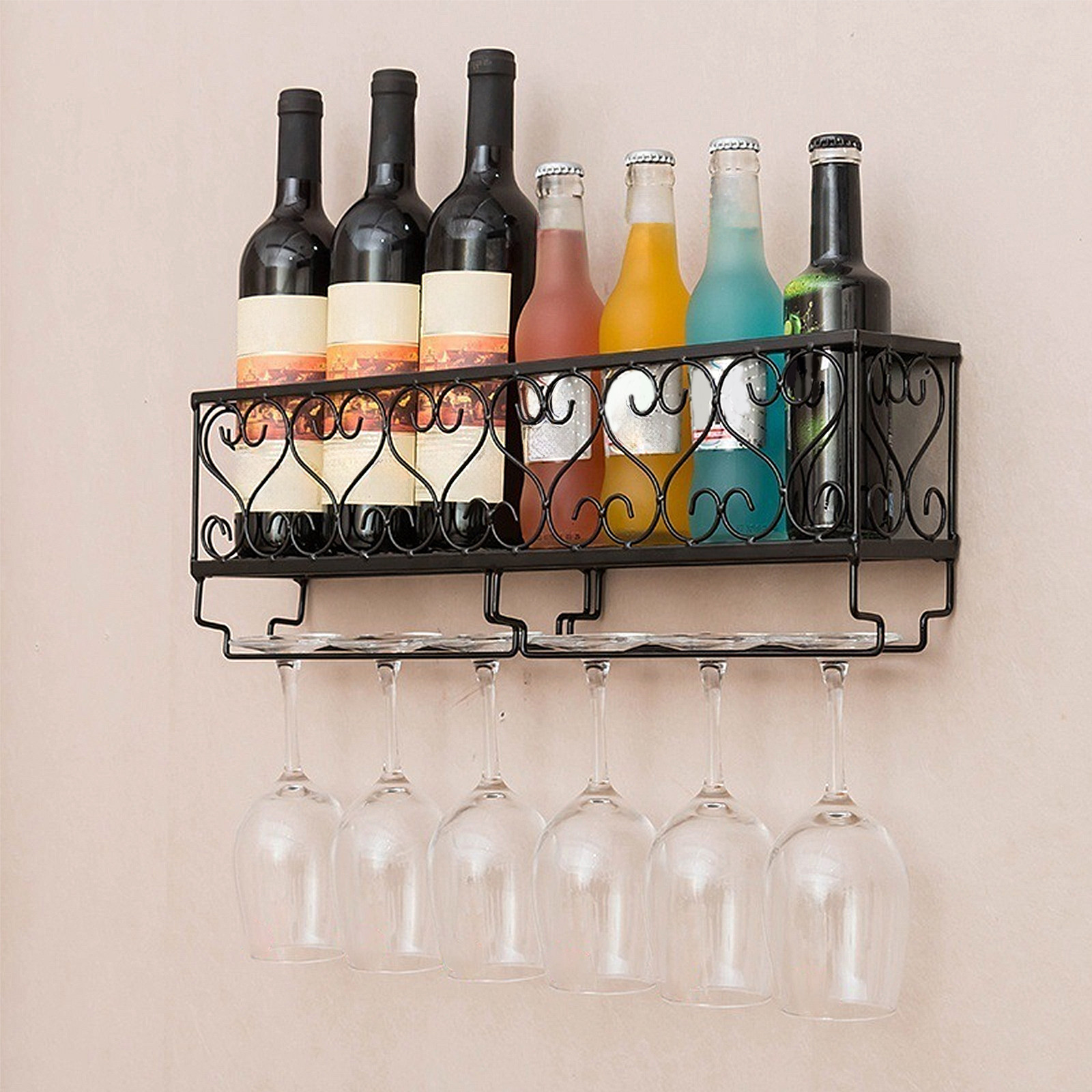 Home Bar Setup - 1 個の壁掛けワインボトルラック高品質の金属製簡単設置安定した配置ホームバー装飾用ワインウォールラック