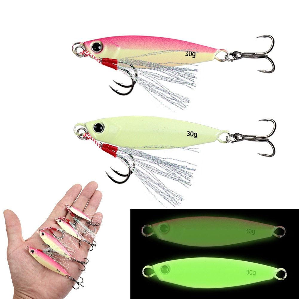Jigger Double Sided - 2026年新型遠投発光鉄板ルアー ダブルフックジグ 7g-30g 海釣り サバ ショアキャスティング
