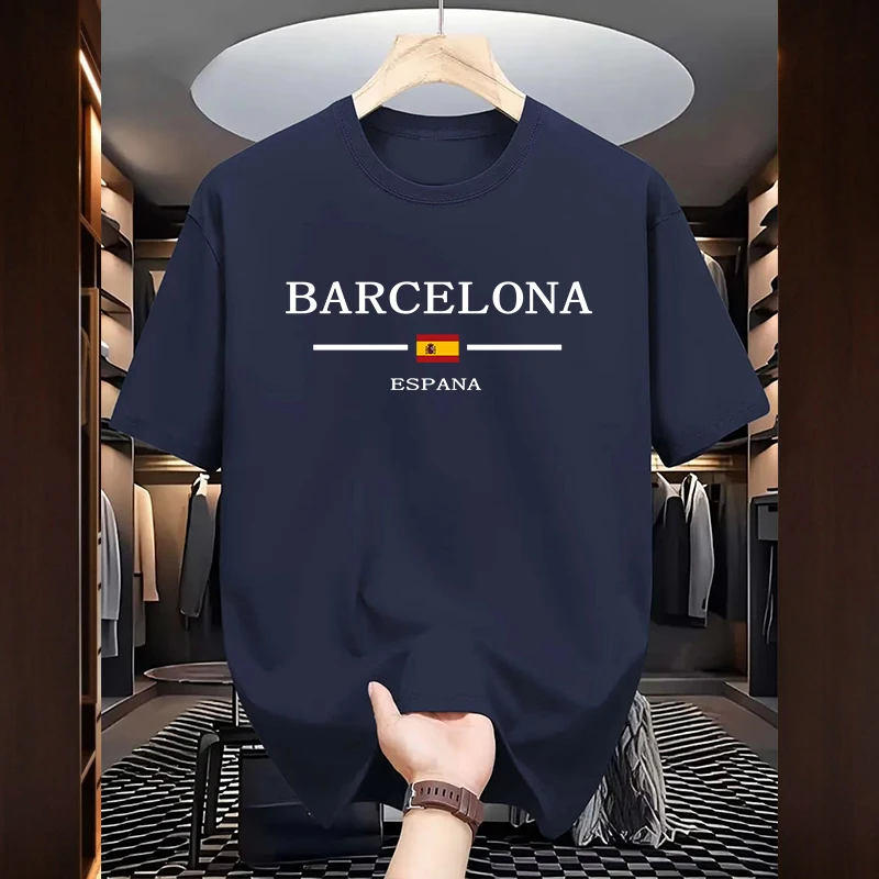 Home Barcelona - バルセロナプリント Tシャツ男性用高品質綿 100% O ネック半袖トップスホームアウトドアカジュアルソフト Tシャツ紳士服