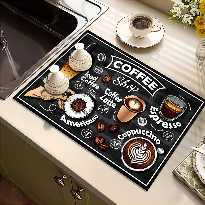 クリエイティブコーヒープリントキッチン乾燥マットソフトゴム製 - Bar Mat Rubber のレビューと価格