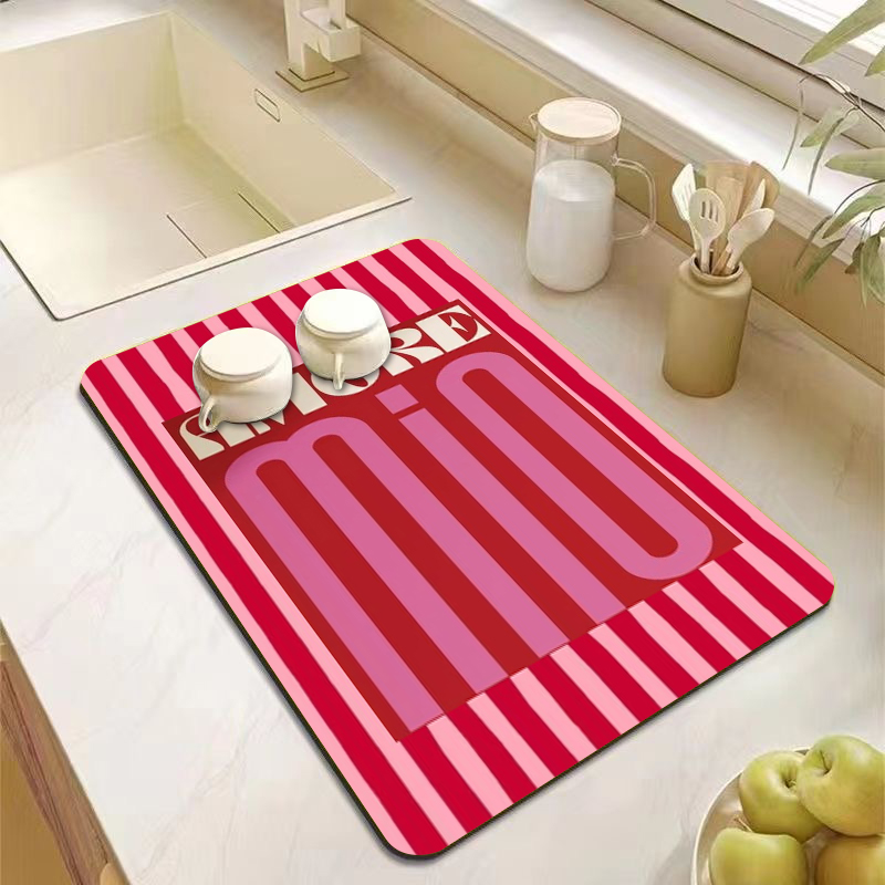 美的ピンクグリーンストライプキッチンカウンターマット装飾食器 - Bar Mat Rubber のレビューと価格