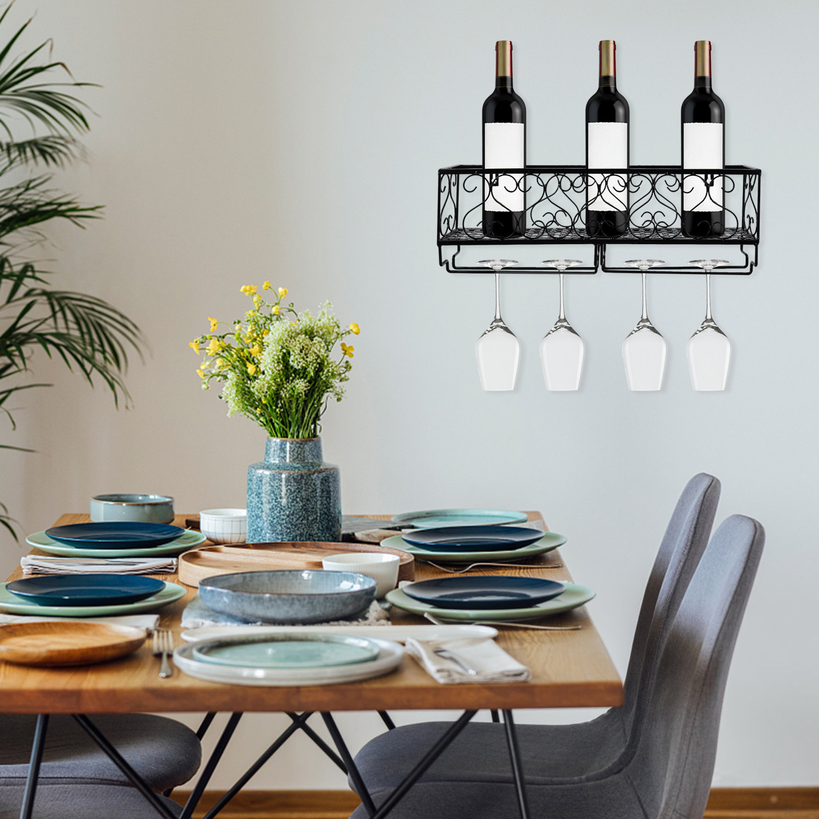 1 個の壁掛けワインボトルラック高品質の金属製簡単設置安定し - Home Bar Setup のレビューと価格