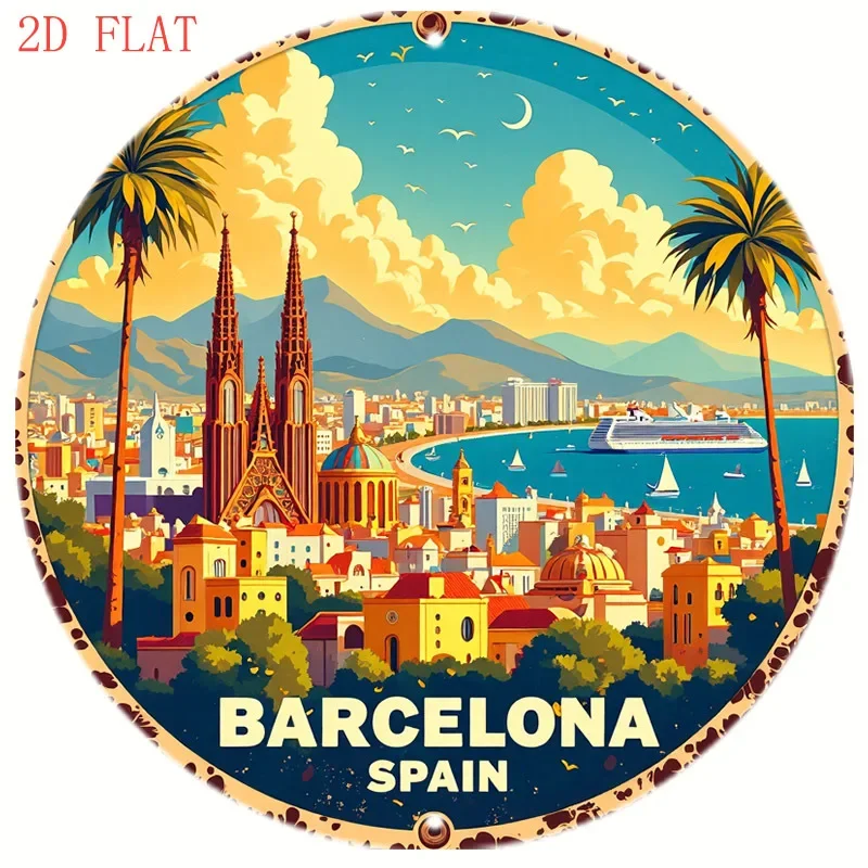 ラウンド8インチ バルセロナ スペイン風景 メタルサイン 2 - Home Barcelona のレビューと価格