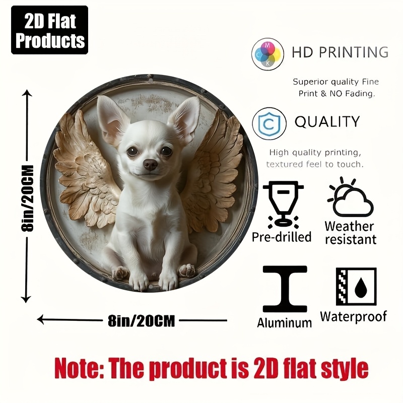2D フラット、1個、チワワテーマ、丸いアルミニウム金属装飾 - Home Bar And Kitchen のレビューと価格