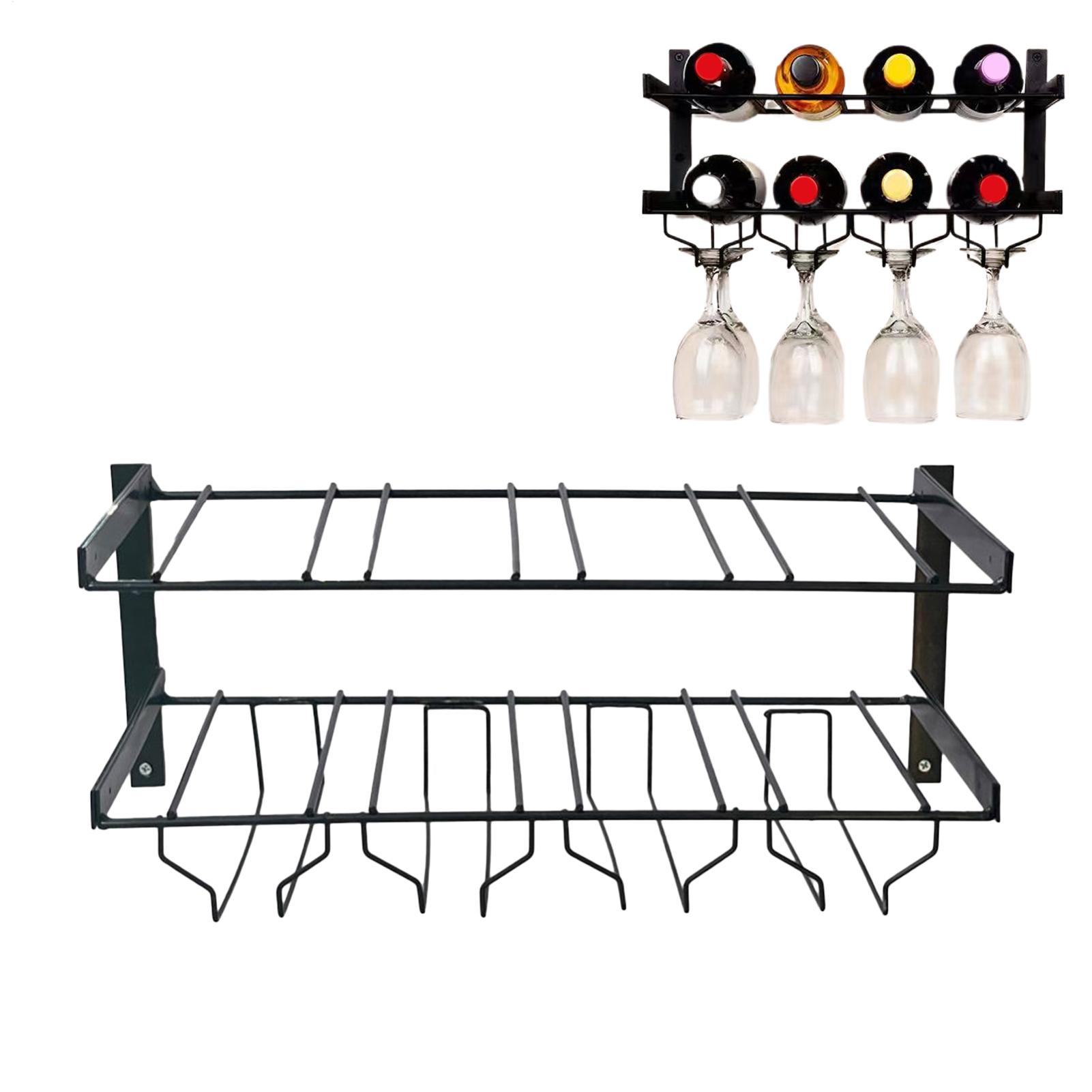 壁掛けワインラック二層鉄製ワイン棚ボトルディスプレイ収納ラッ - Home Bar Setup のレビューと価格